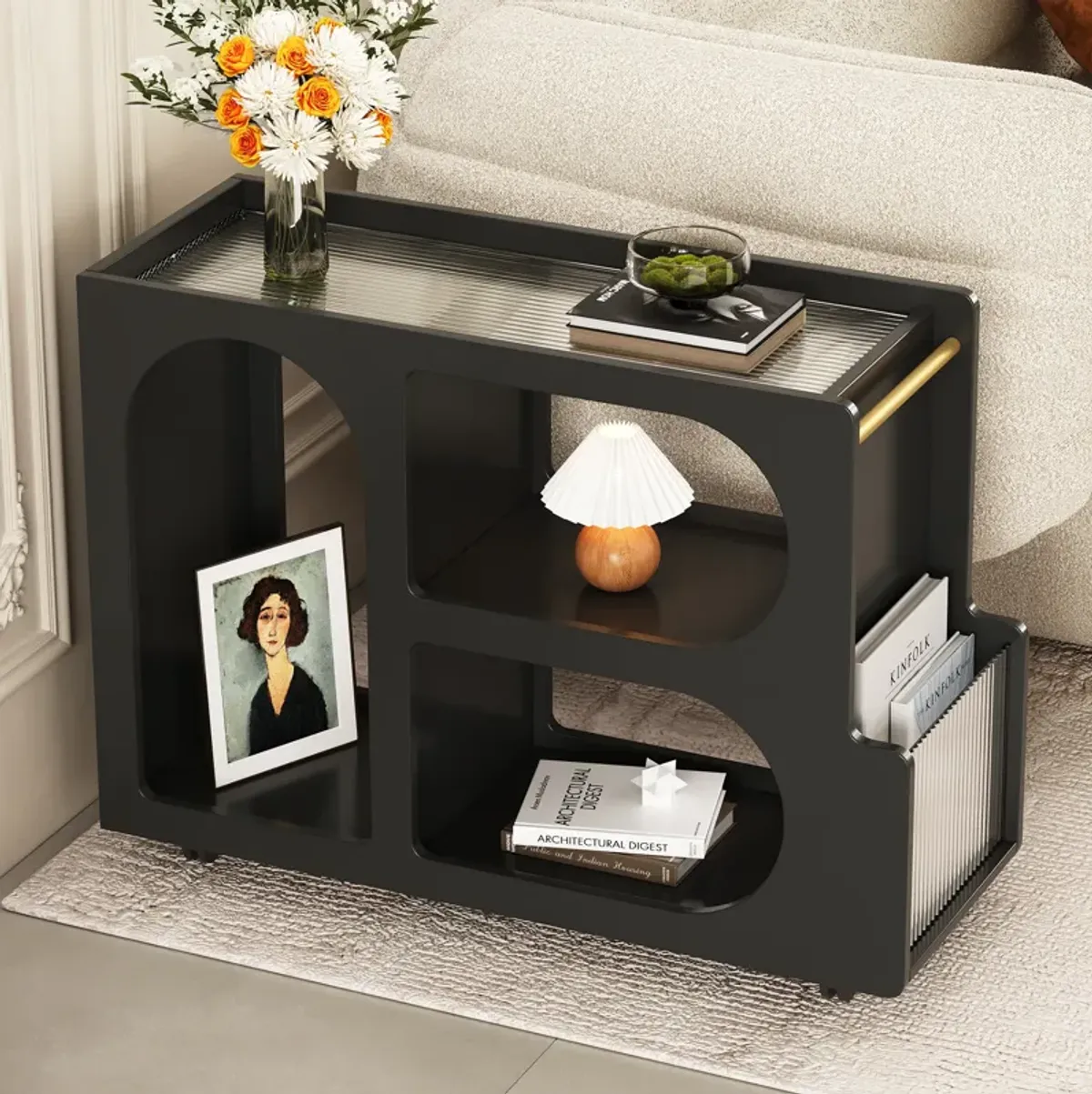 Merax Mobile End Table with Lockable Wheels