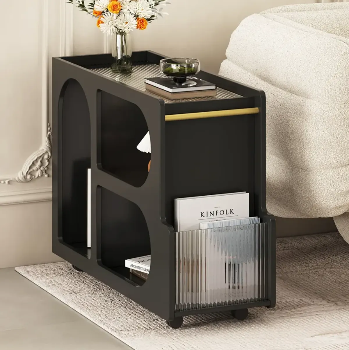 Merax Mobile End Table with Lockable Wheels