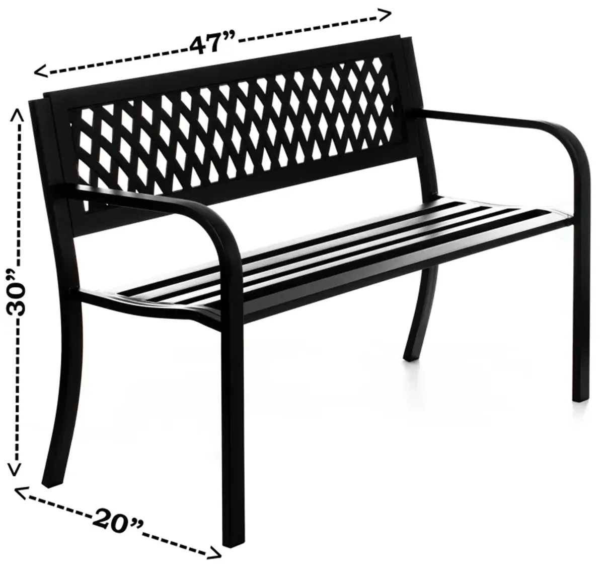 "Gardenised Outdoor Steel 47"" Park Bench for Yard, Patio, Garden and Deck, Black Weather Resistant Porch Bench, Park Seating"