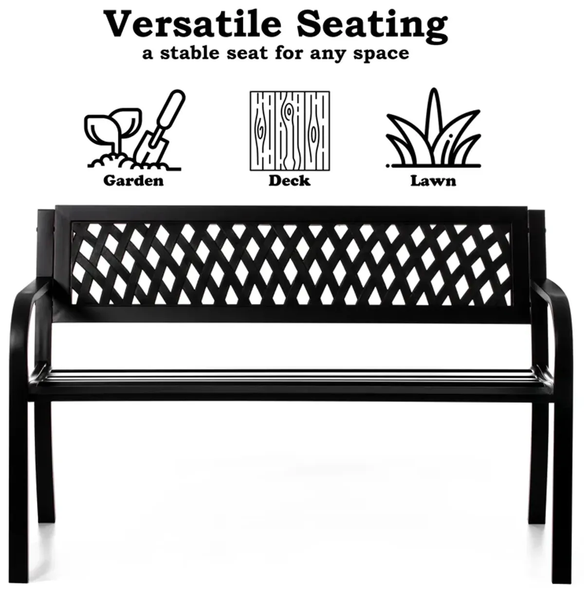 "Gardenised Outdoor Steel 47"" Park Bench for Yard, Patio, Garden and Deck, Black Weather Resistant Porch Bench, Park Seating"