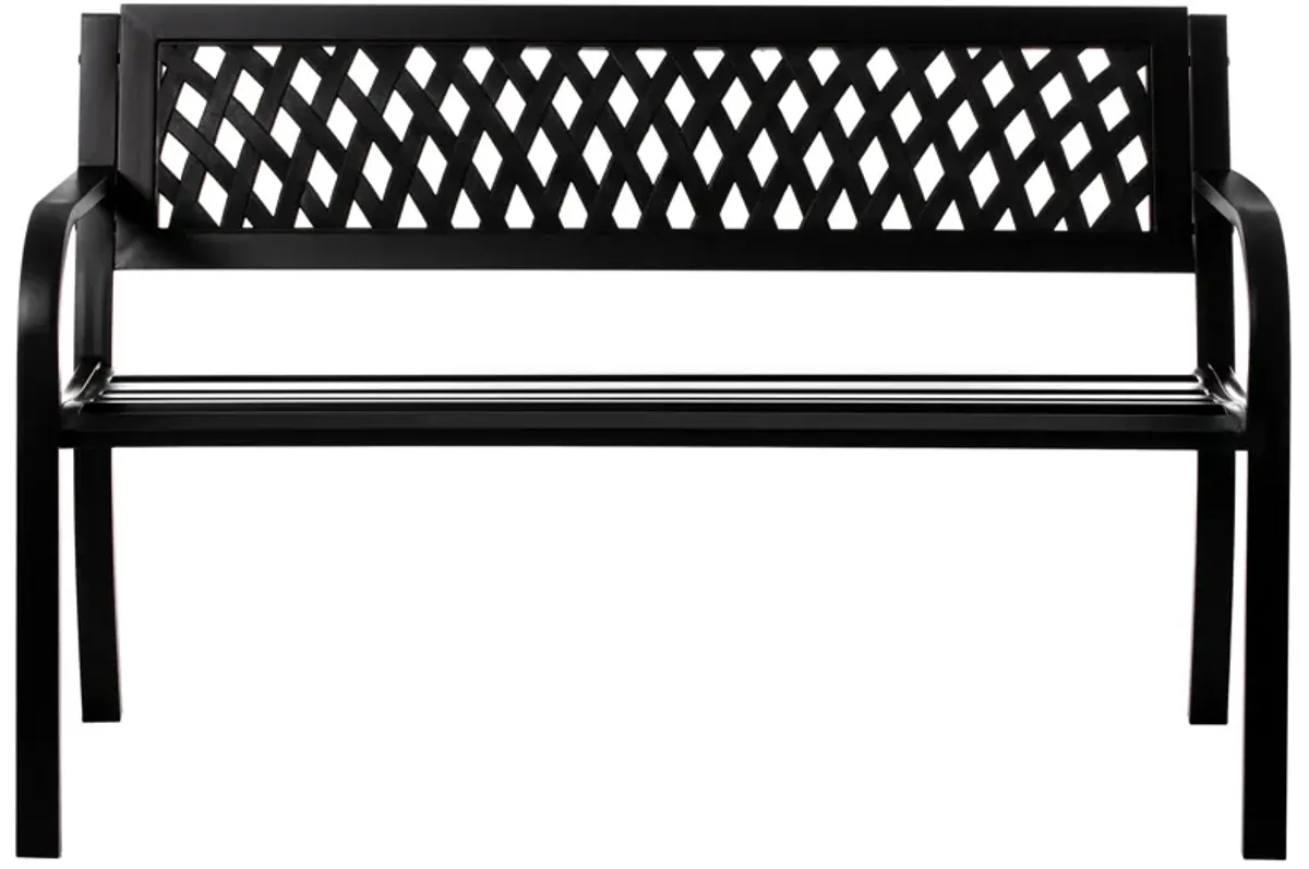 "Gardenised Outdoor Steel 47"" Park Bench for Yard, Patio, Garden and Deck, Black Weather Resistant Porch Bench, Park Seating"