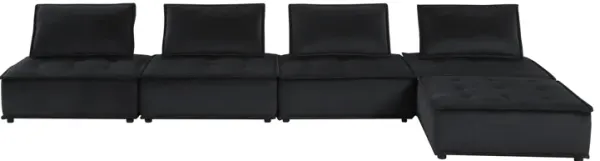 Streamdale Anna Black Velvet 5 Piece Sectional Sofa Ottoman