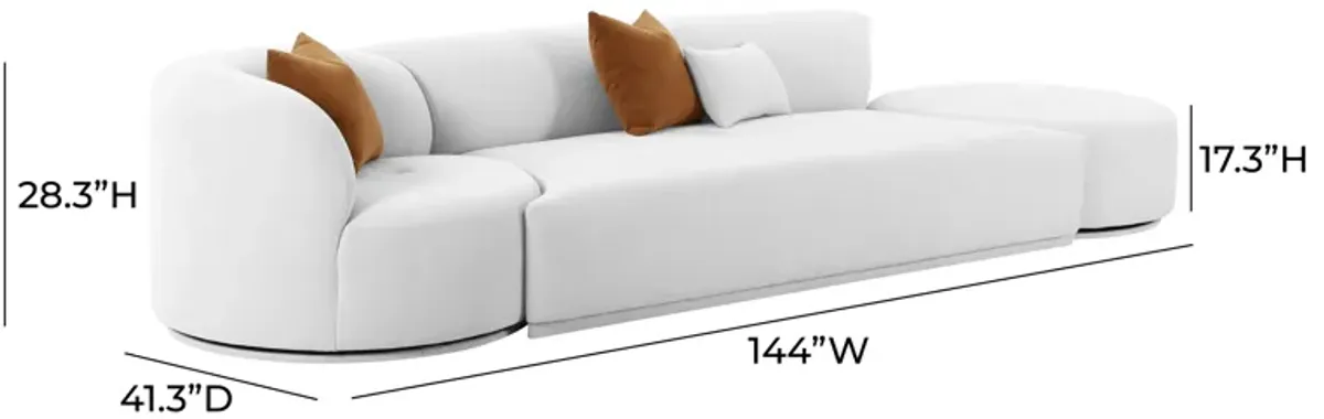 Fickle Grey Velvet 3-Piece Chaise Modular Sofa