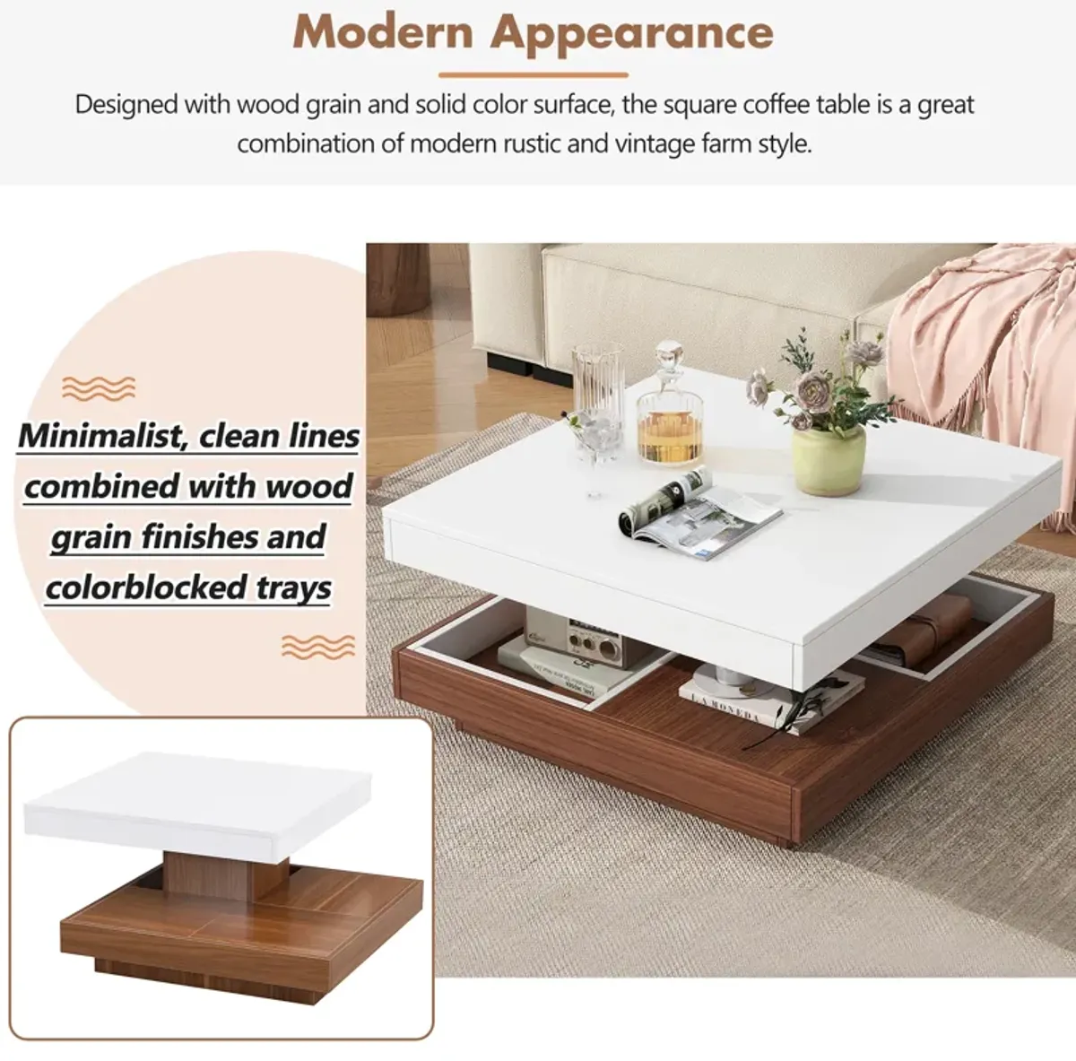 Merax Modern Square Rotating Coffee Table