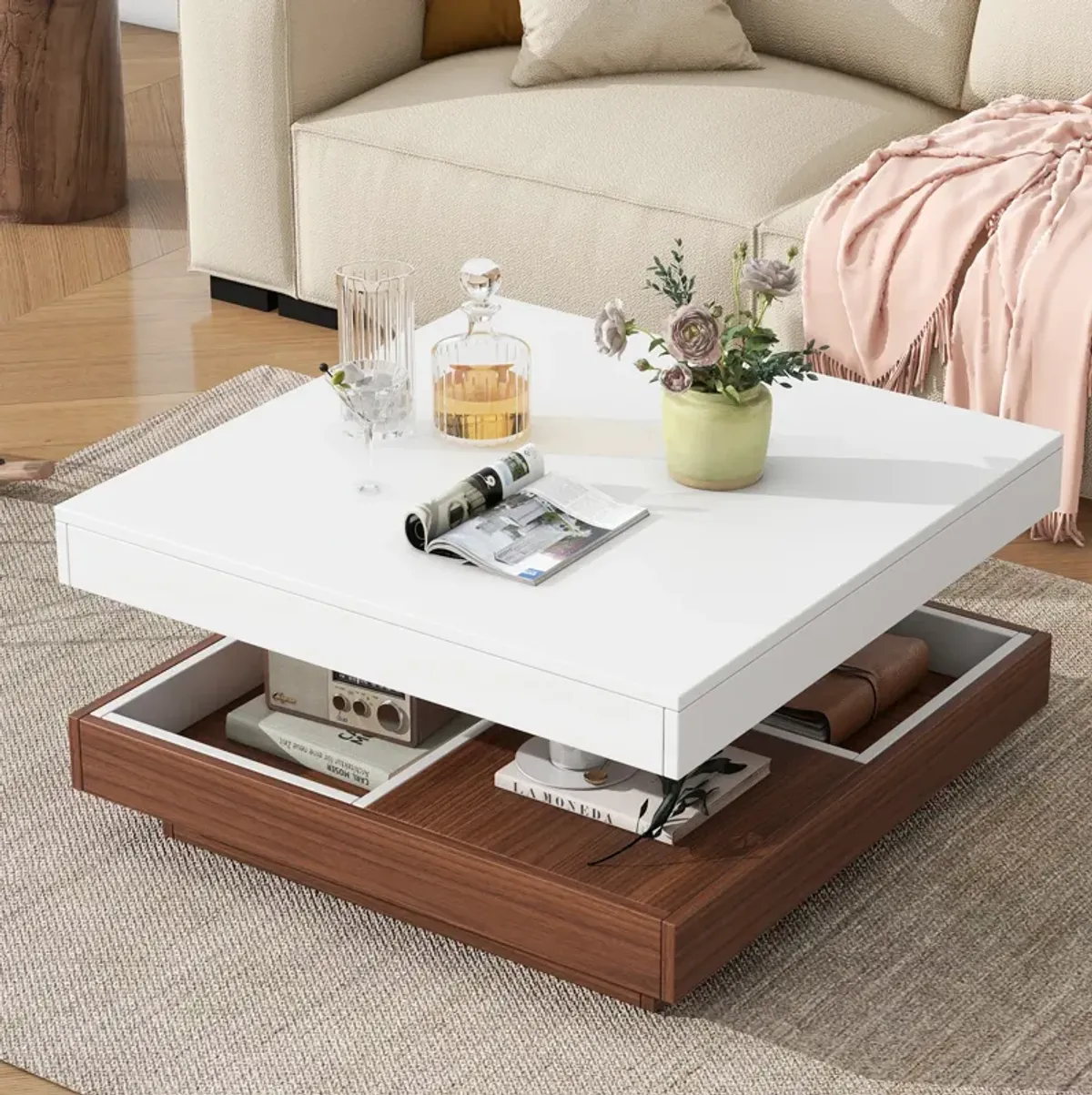 Merax Modern Square Rotating Coffee Table