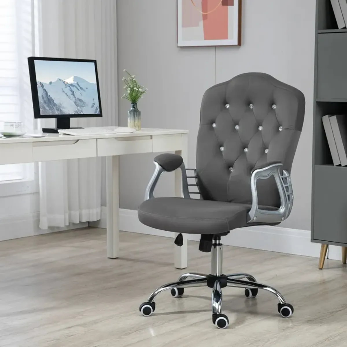 Velvet Office Chair Desk Chair with 360 Degree Swivel Wheels Adjustable Height Tilt Function