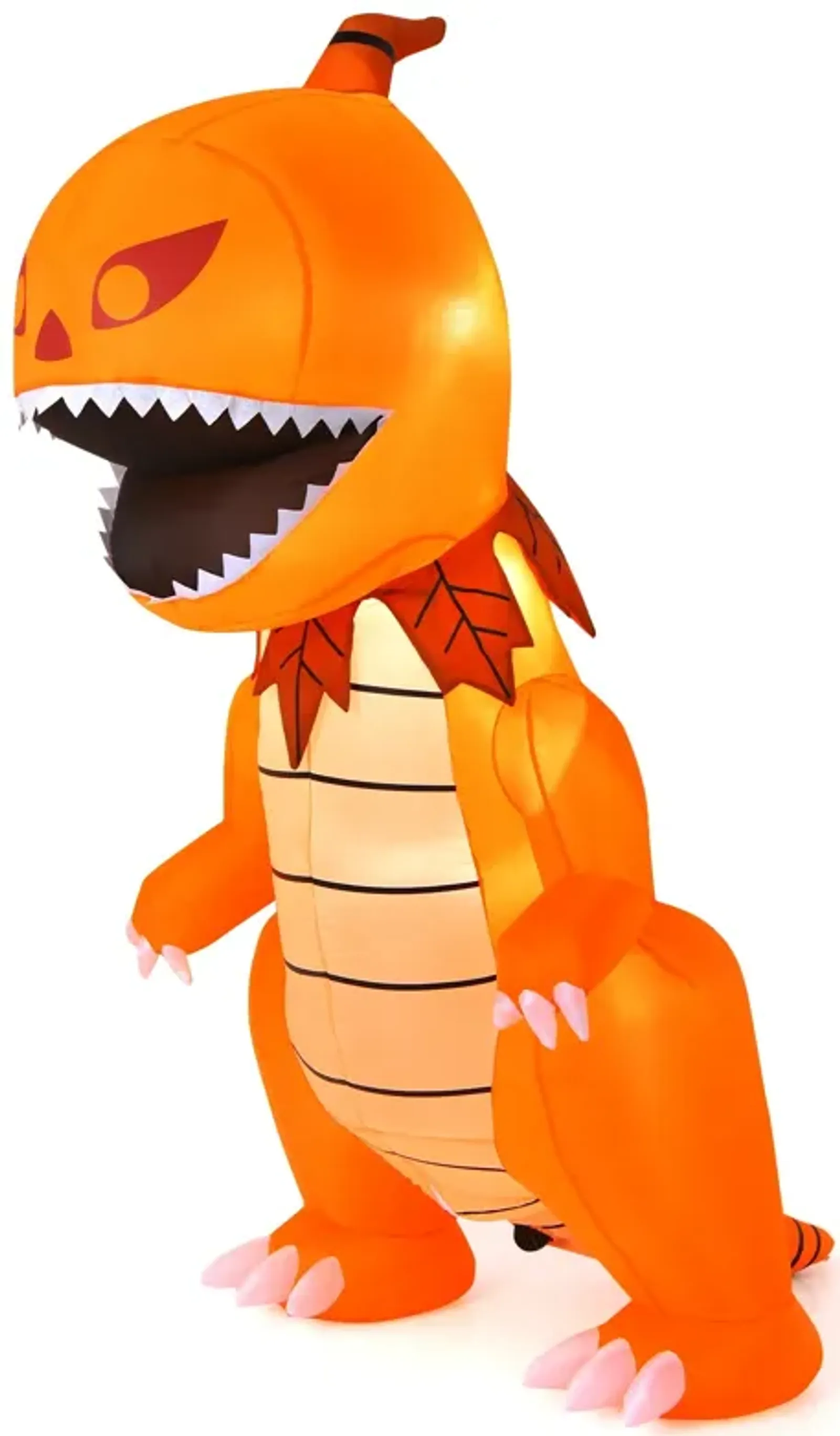 8 Feet Halloween Inflatable Pumpkin Head Dinosaur with LED Lights and 4 Stakes