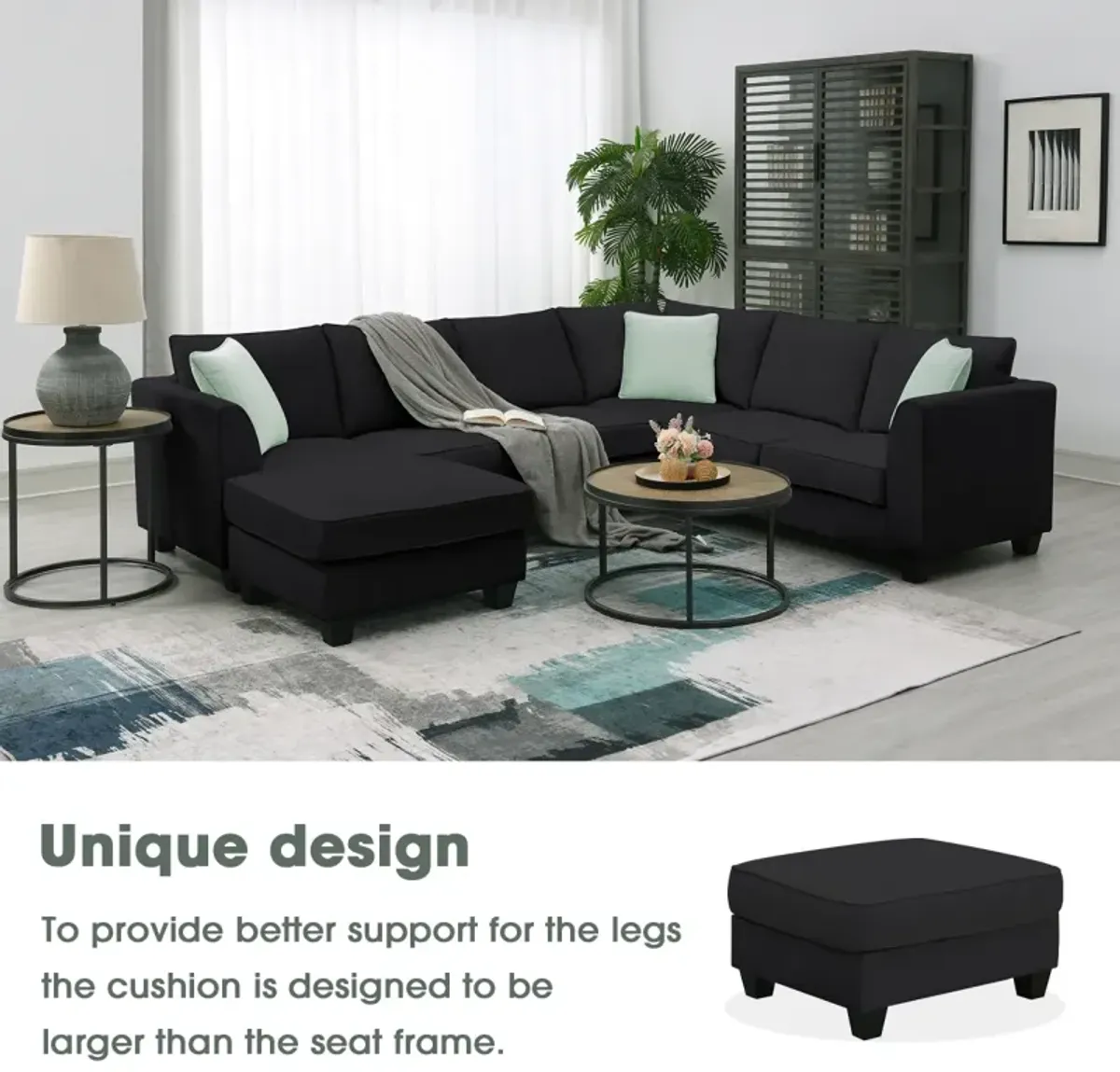 7-Seat L-Shape Modular Sectional Sofa Set with Ottoman