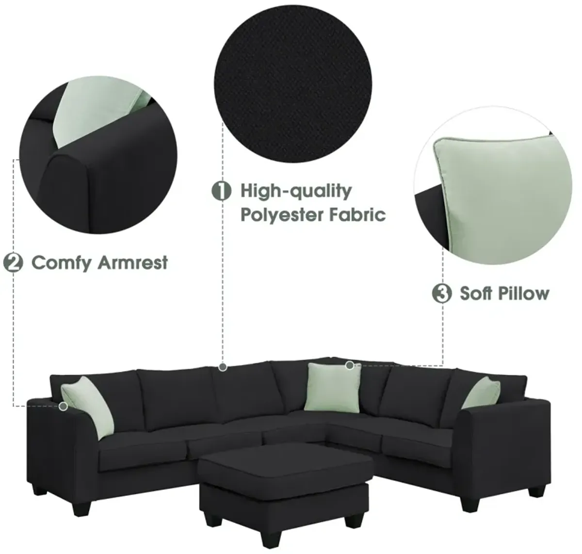 7-Seat L-Shape Modular Sectional Sofa Set with Ottoman