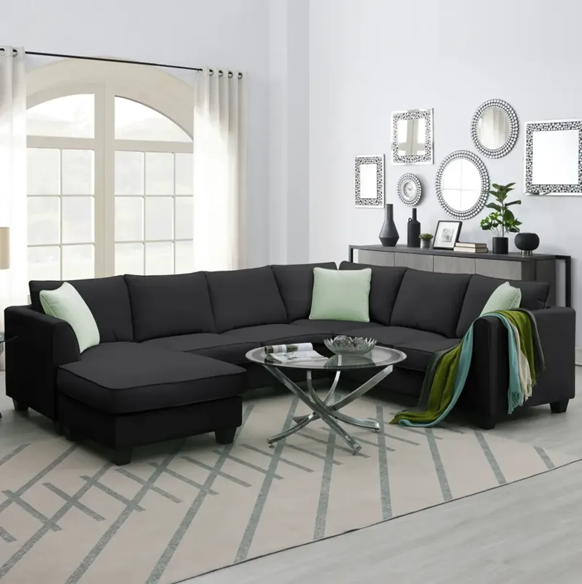 7-Seat L-Shape Modular Sectional Sofa Set with Ottoman