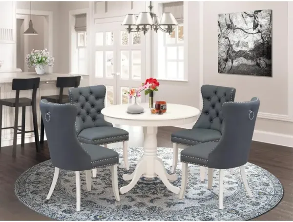 East West Furniture 5 Piece Dining Set Consists of a Round Dining Table with Pedestal