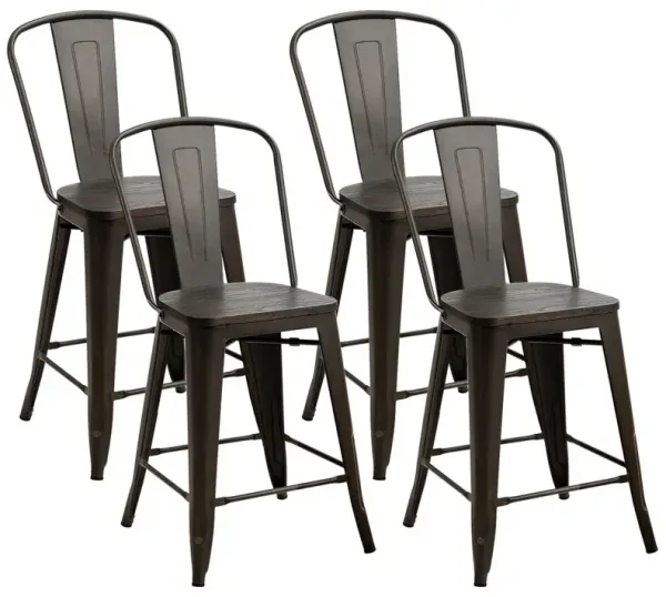 Set of 4 Industrial Metal Counter Stool Dining Chairs with Removable Backrests
