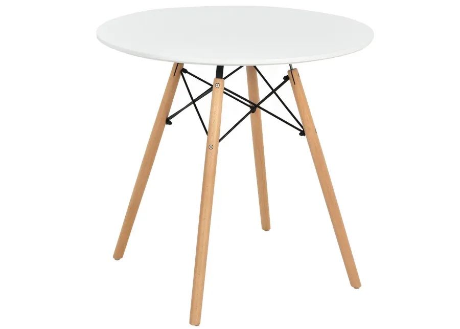 Round Modern Dining Table with Solid Wooden Leg-White