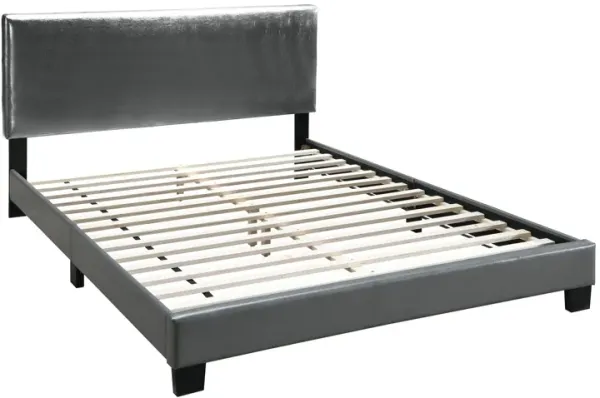 Transitional Style Leatherette Full Bed with Padded Headboard, Gray - Benzara