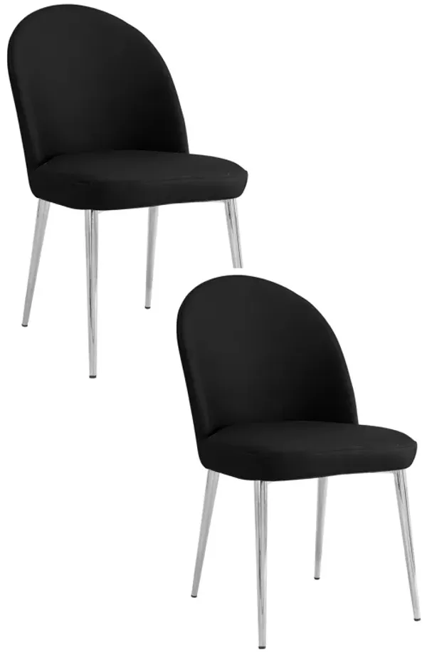 Era 24 Inch Set of 2 Dining Chairs, Curved Back, Black Faux Leather, Chrome - Benzara
