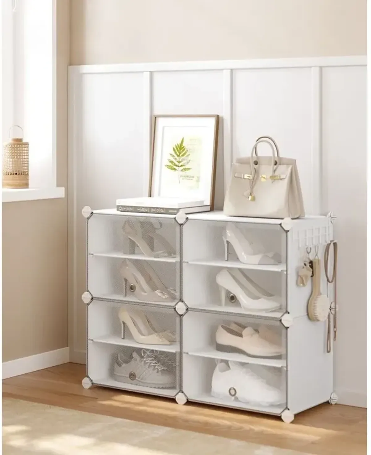 4-Cube Plastic Shoe Rack with Doors for Compact and Organized Storage