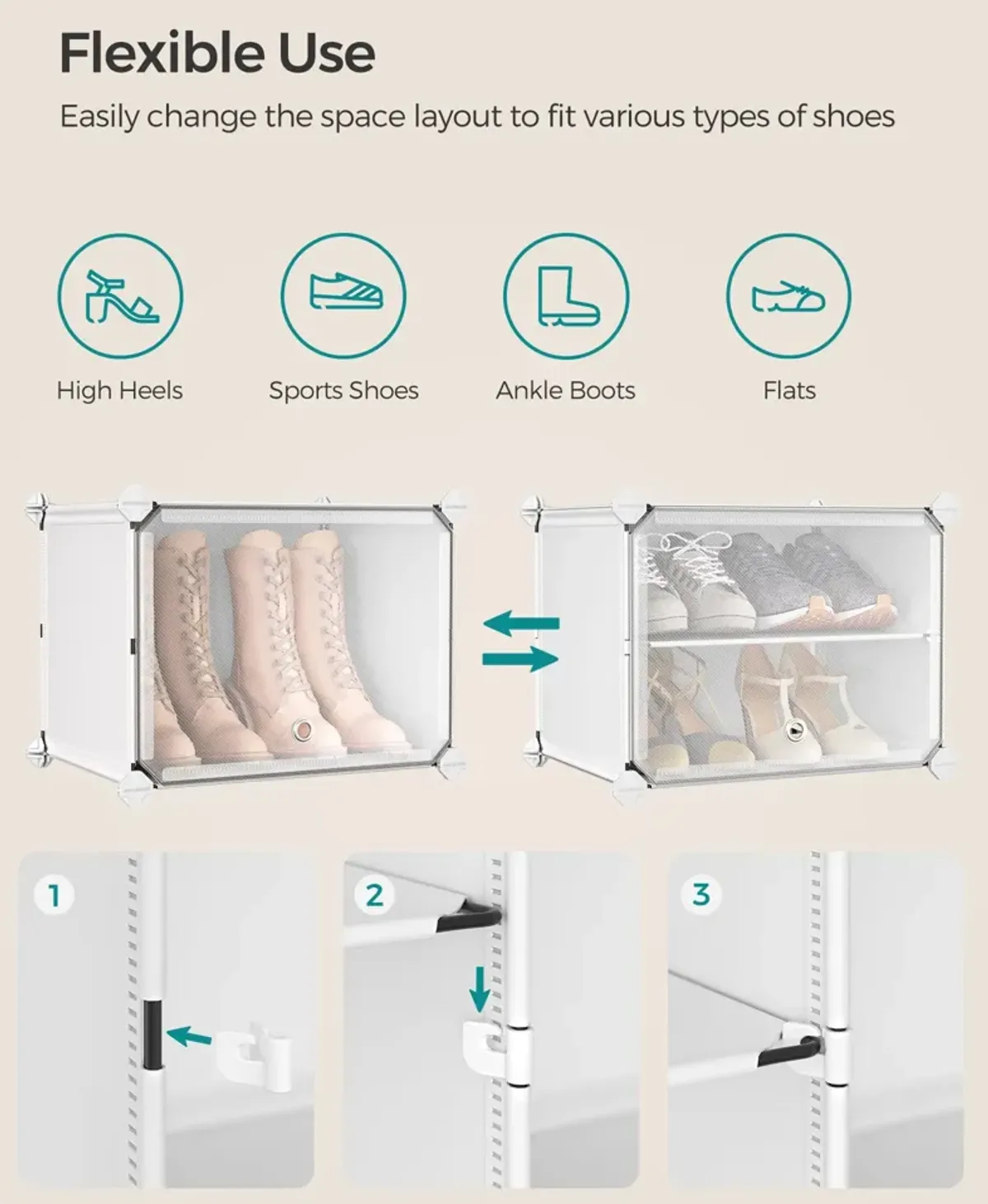 4-Cube Plastic Shoe Rack with Doors for Compact and Organized Storage