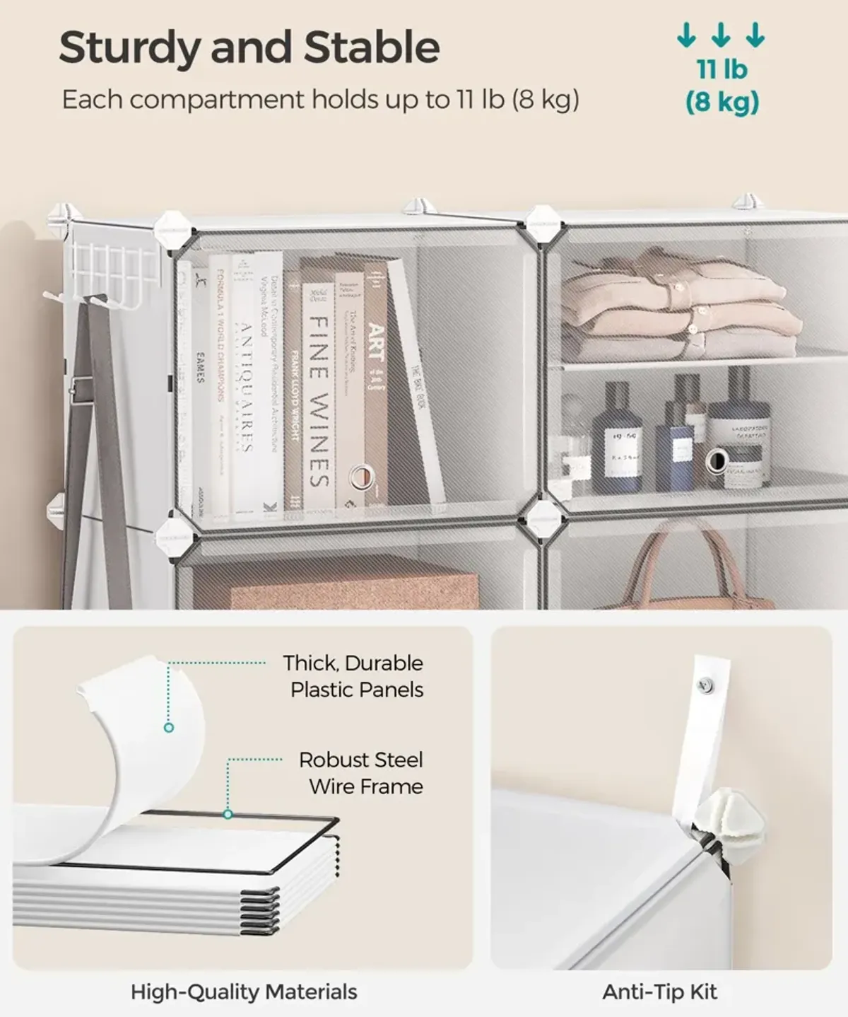 4-Cube Plastic Shoe Rack with Doors for Compact and Organized Storage