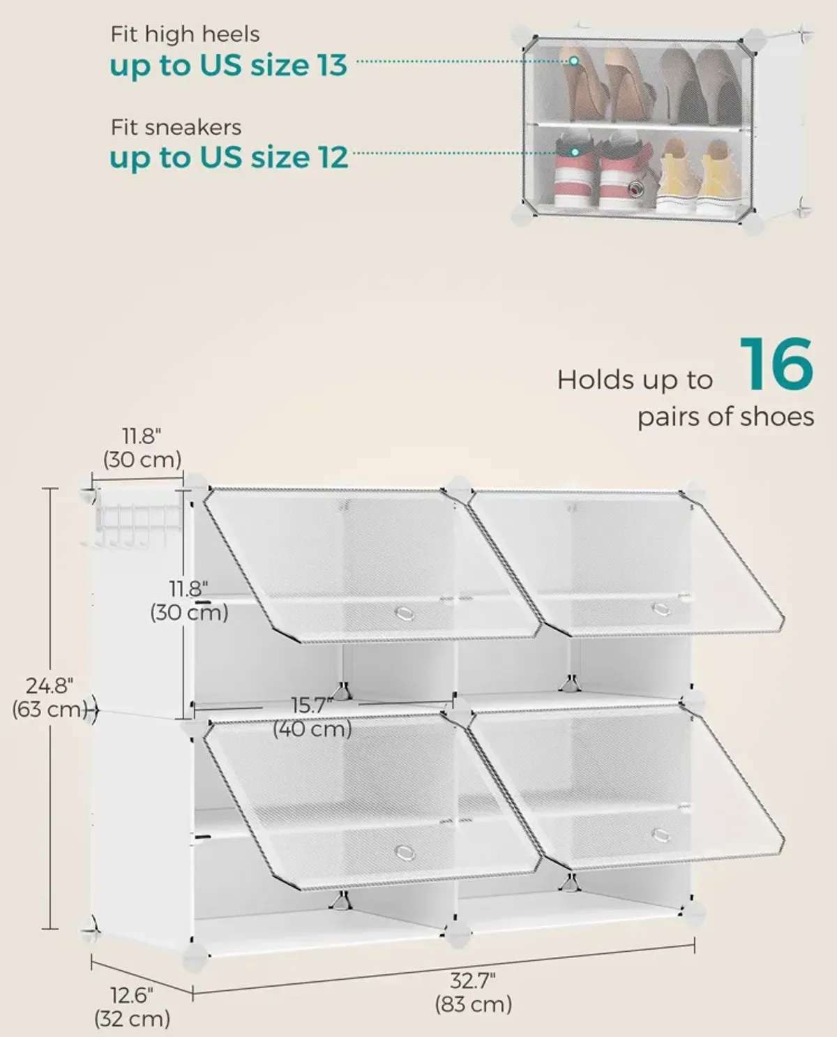 4-Cube Plastic Shoe Rack with Doors for Compact and Organized Storage