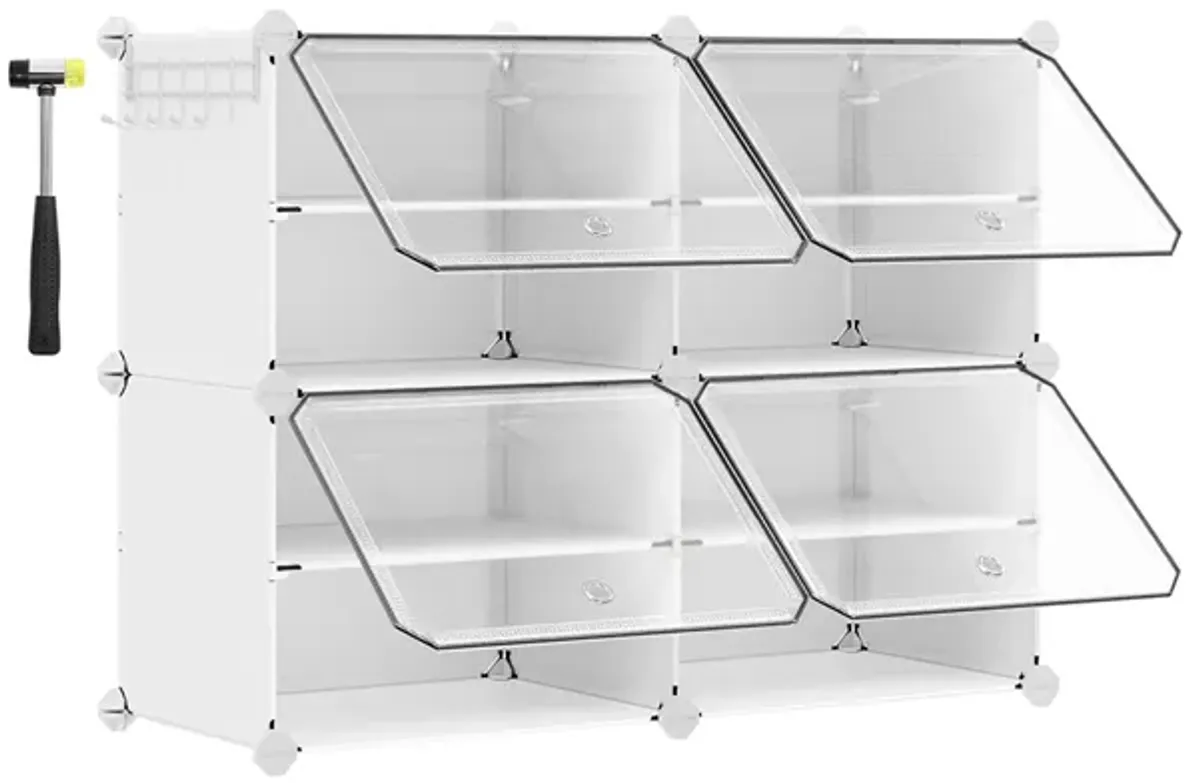 4-Cube Plastic Shoe Rack with Doors for Compact and Organized Storage