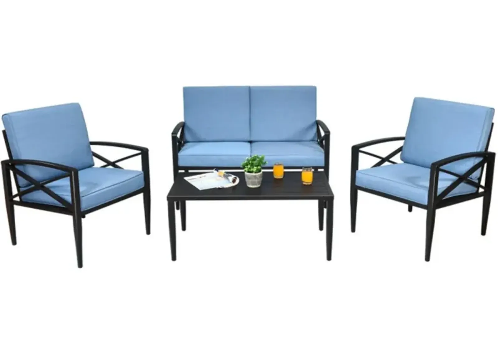 Hivvago 4 Pieces Patio Furniture Set Aluminum Frame Cushioned Sofa