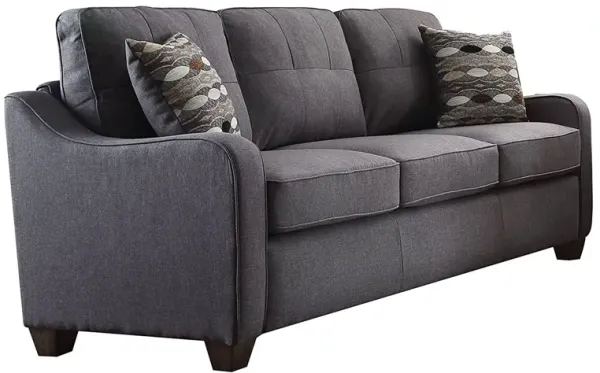 Contemporary Linen Upholstered Wooden Sofa with Two Pillows, Gray-Benzara
