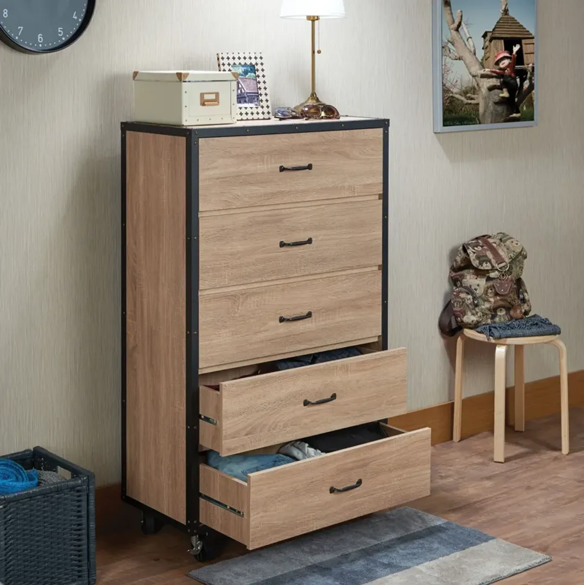 Wooden Chest, Weathered Light Oak Brown-Benzara