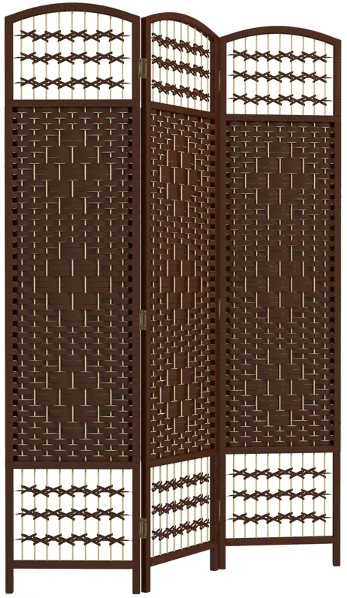 Brown Compact Divider: 3-Panel Folding Wave Privacy Screen