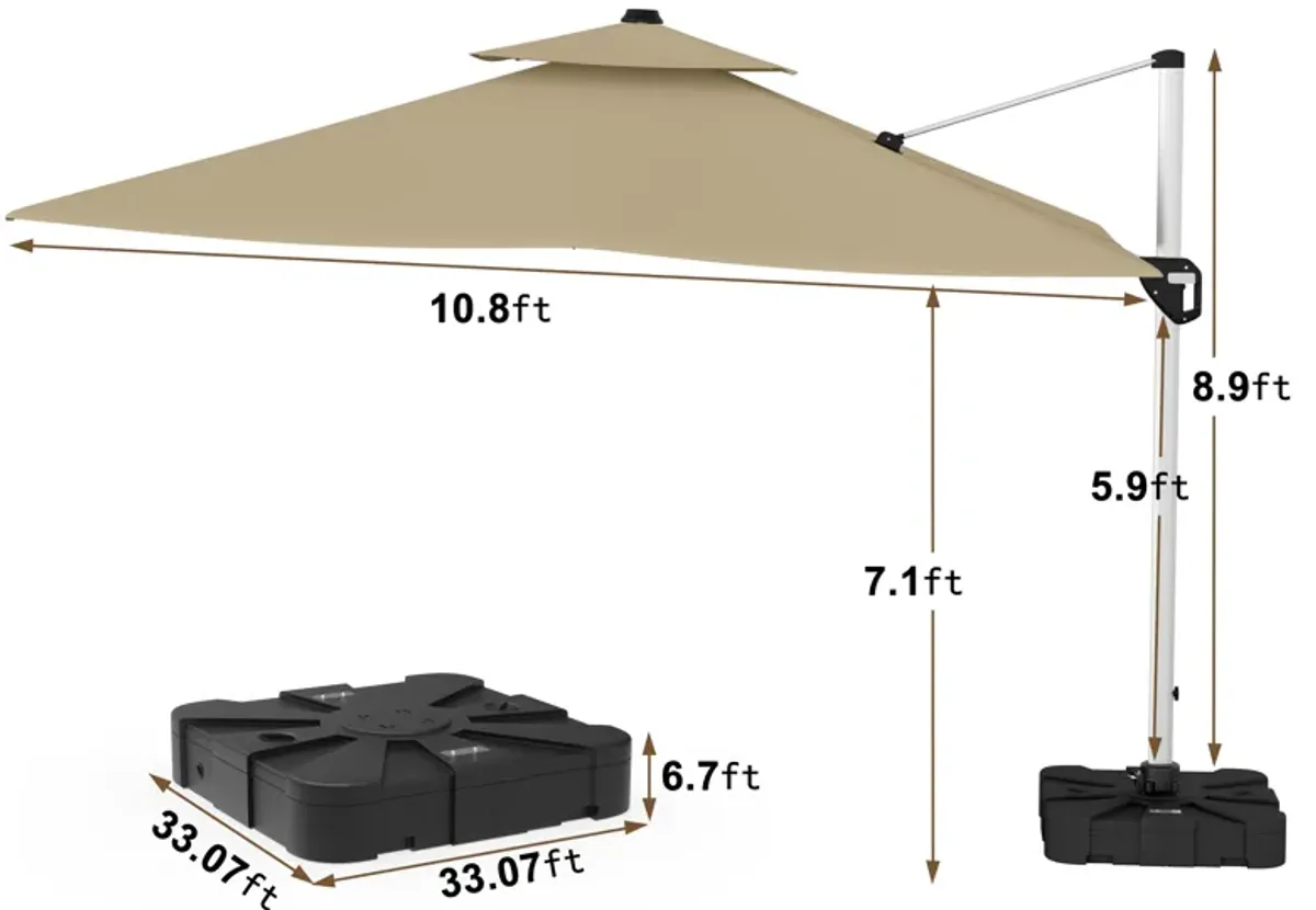 11FT Patio Umbrella Outdoor Square Double Top Umbrella (with Base)