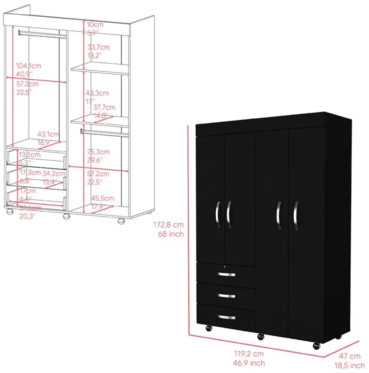 Mobile Armoire Velvet, Bedroom, Black