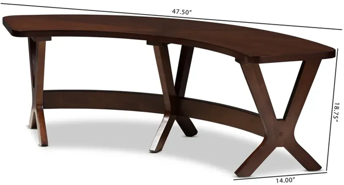 Baxton Studio Berlin Mid-Century Modern Walnut Finished Wood Curved Dining Bench