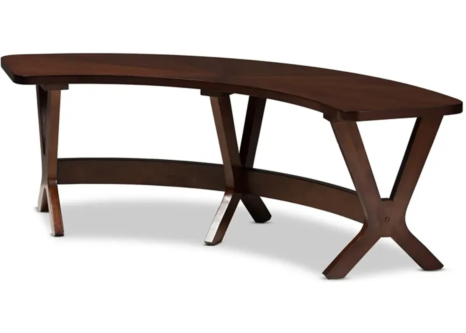 Baxton Studio Berlin Mid-Century Modern Walnut Finished Wood Curved Dining Bench