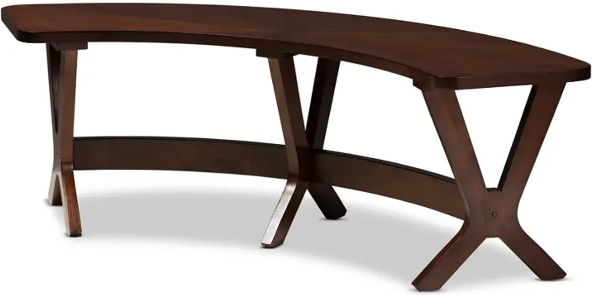 Baxton Studio Berlin Mid-Century Modern Walnut Finished Wood Curved Dining Bench