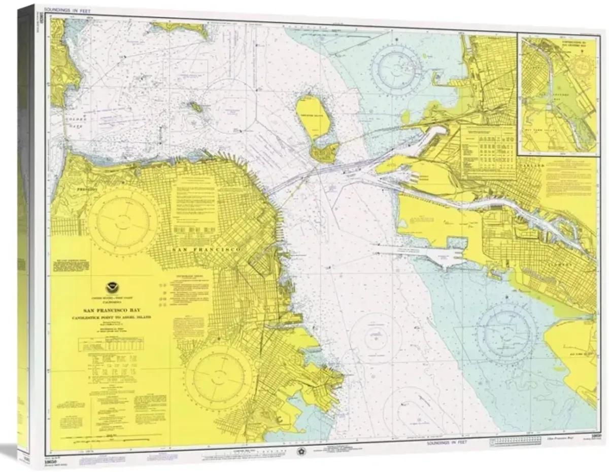 Nautical Chart - San Francisco Bay ca. 1975-Canvas Art-30x23.4