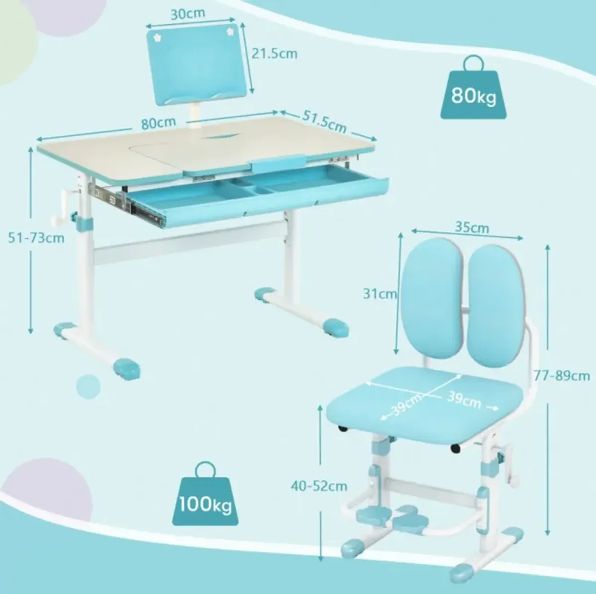 Hivvago Height-Adjustable Kid's Study Desk and Chair Set