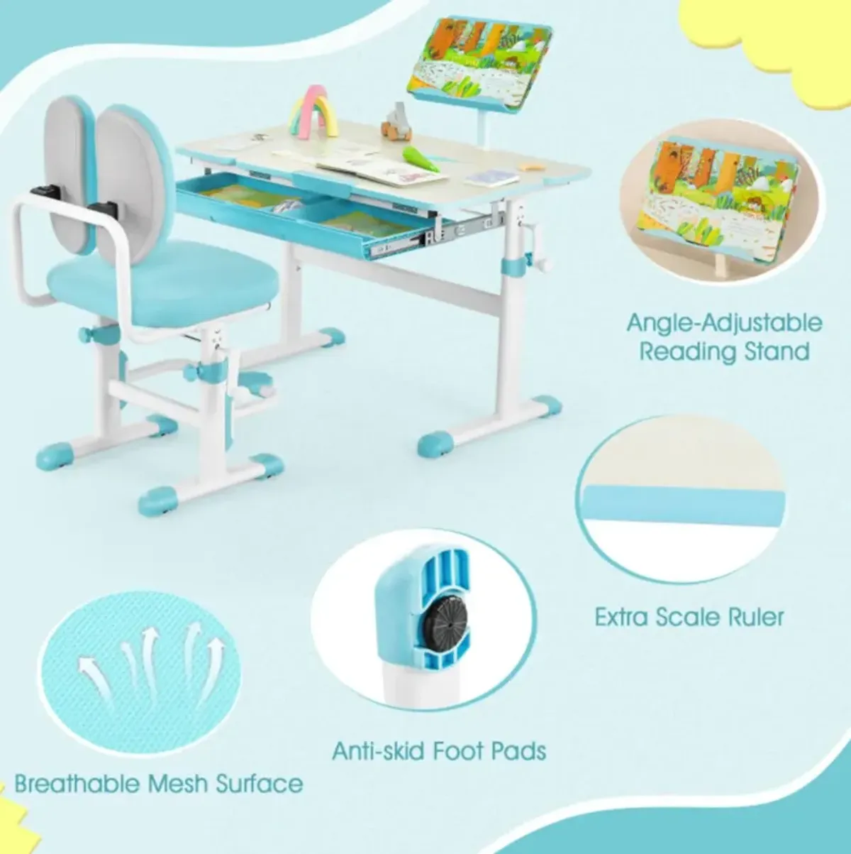 Hivvago Height-Adjustable Kid's Study Desk and Chair Set