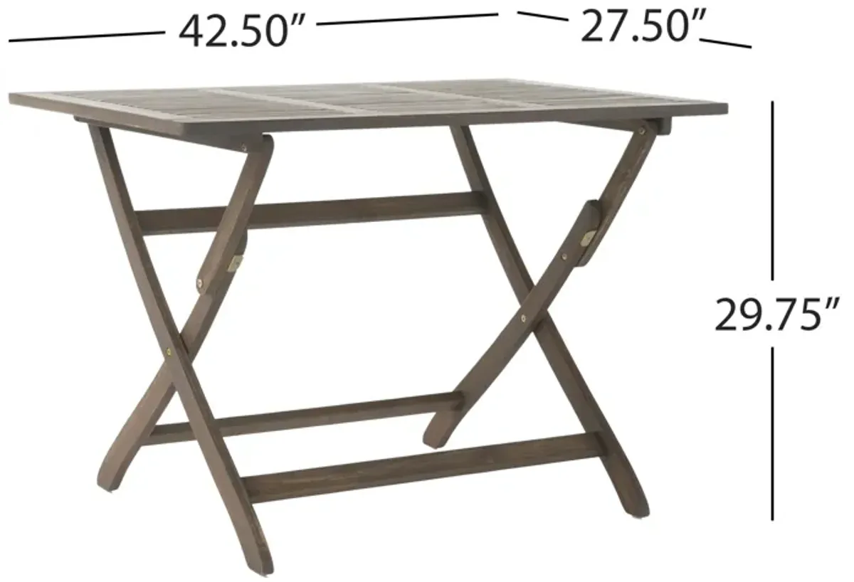 Cami Outdoor Foldable Bistro Table, 44in Rectangular Gray Acacia Wood - Benzara