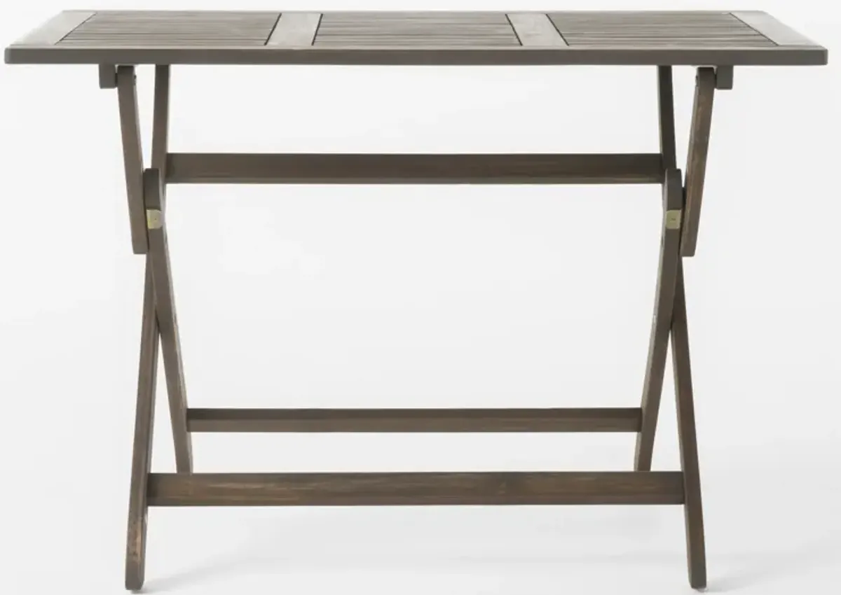 Cami Outdoor Foldable Bistro Table, 44in Rectangular Gray Acacia Wood - Benzara