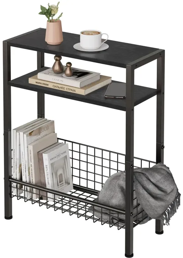 Lifenite DIY Narrow Side Table, 3 Tier End Table with Various Storage Basket, Slim Sofa Side Table for Small Spaces, Skinny Nigh