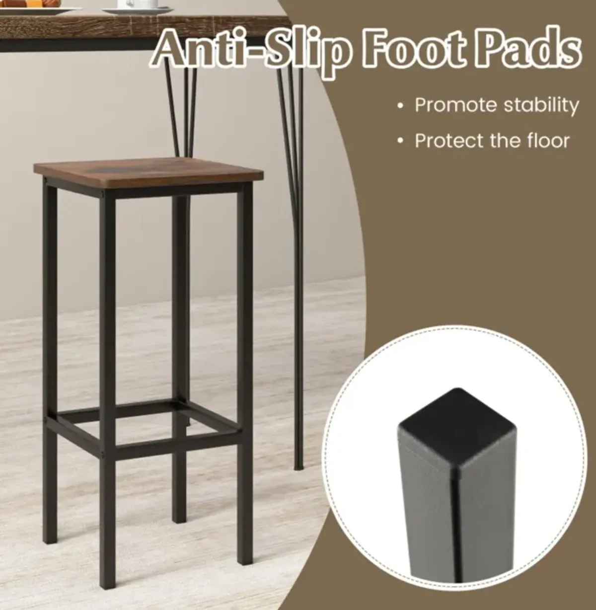 Hivvago Set of 4 Bar Stool Set 26" Bar Chair with Metal Legs and Footrest