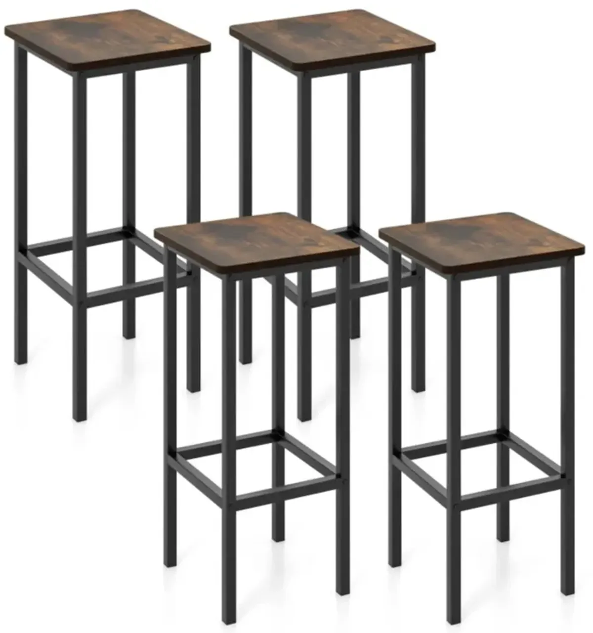 Hivvago Set of 4 Bar Stool Set 26" Bar Chair with Metal Legs and Footrest