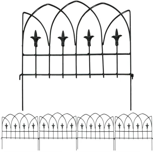 Sunnydaze 5-Piece Bayonne Steel Finial Garden Border Fencing - 8 ft - Black