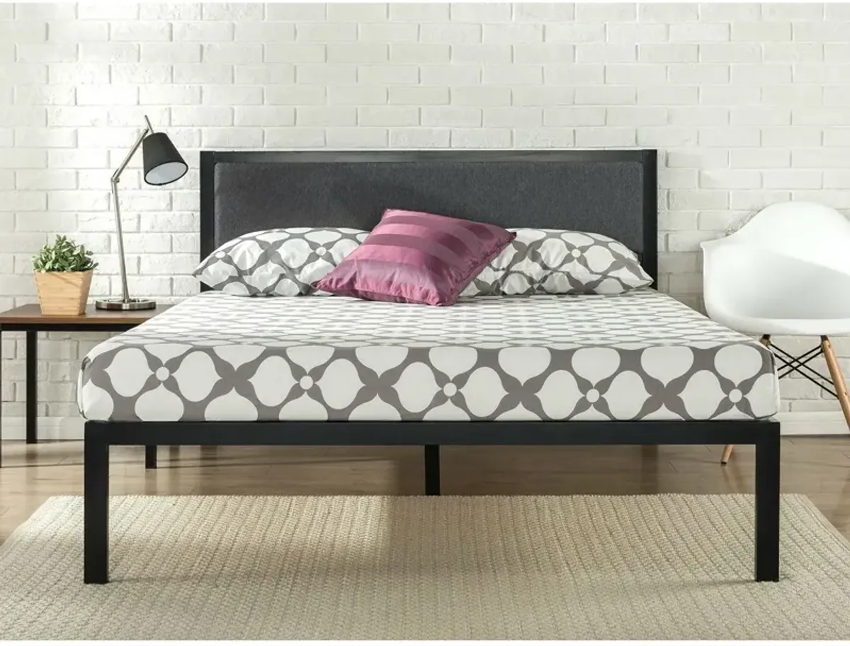 Hivvago King size Metal Platform Bed Frame with Wood Slats and Upholstered Headboard