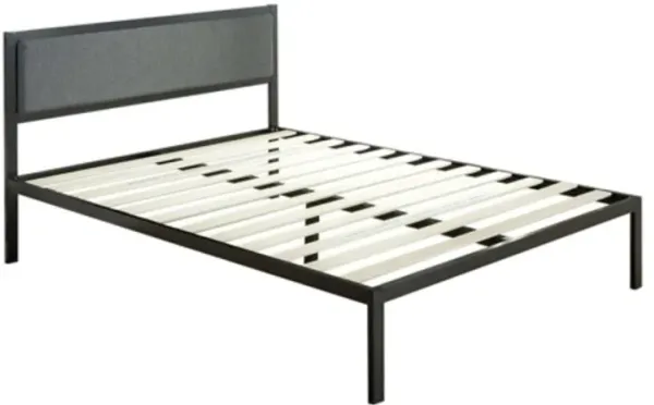 Hivvago King size Metal Platform Bed Frame with Wood Slats and Upholstered Headboard