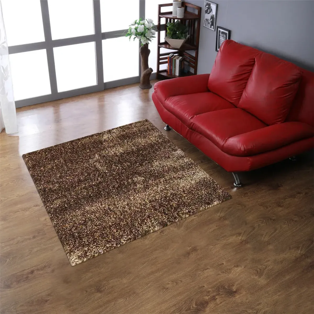 RUGSOTIC CARPETS HAND TUFTED SHAG POLYESTER ECO-FRIENDLY AREA RUGS  - 6'x6', Square, Beige Brown, Solid Plain Design, High Pile Thick Handmade Anti Skid Area Rugs for Living Room, Bed Room K00105