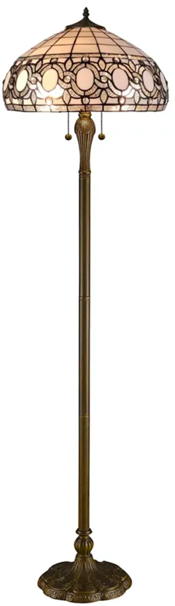 Hivvago 63" Brown Two Light Traditional Shaped Floor Lamp With White Stained Glass Bowl Shade