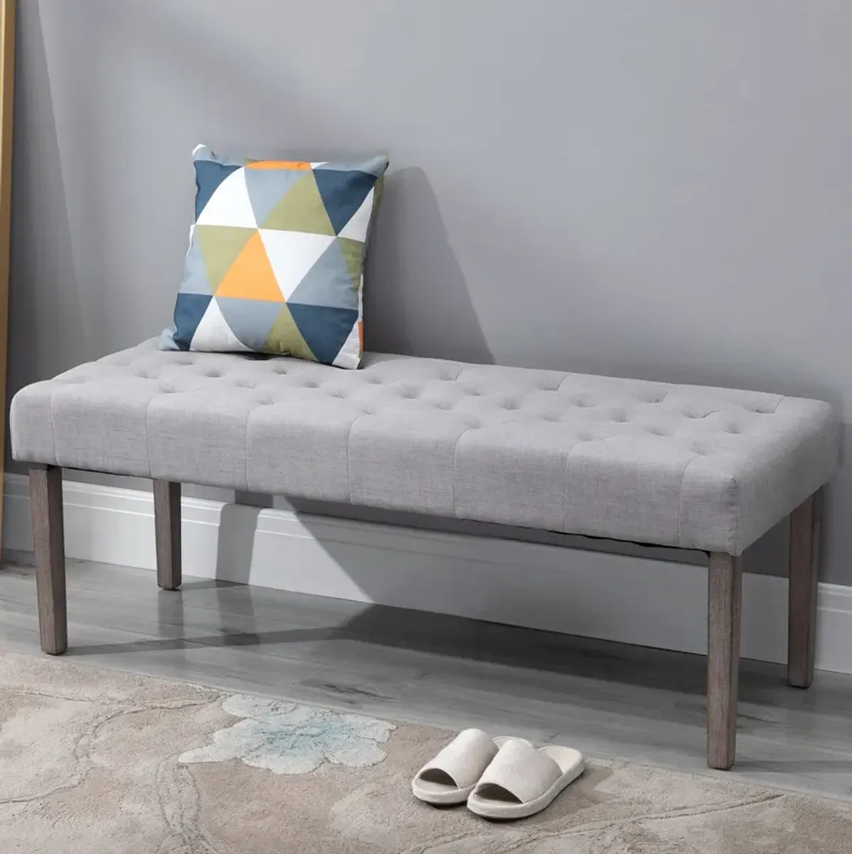 Grey Modern Seat: Simple Tufted Upholstered Ottoman Accent Bench