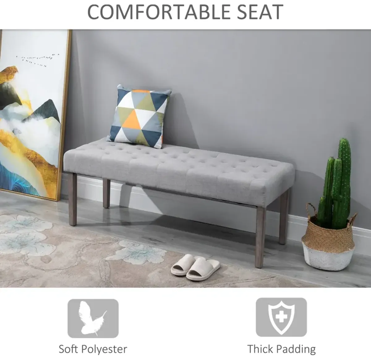 Grey Modern Seat: Simple Tufted Upholstered Ottoman Accent Bench