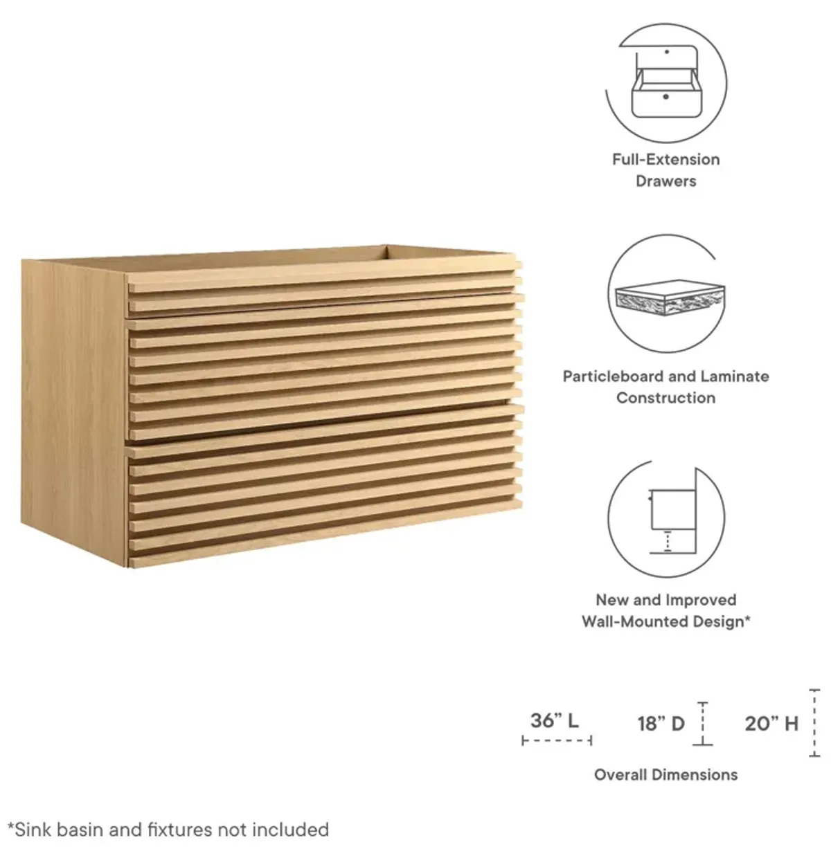 Render 36" Wall-Mount Bathroom Vanity Cabinet