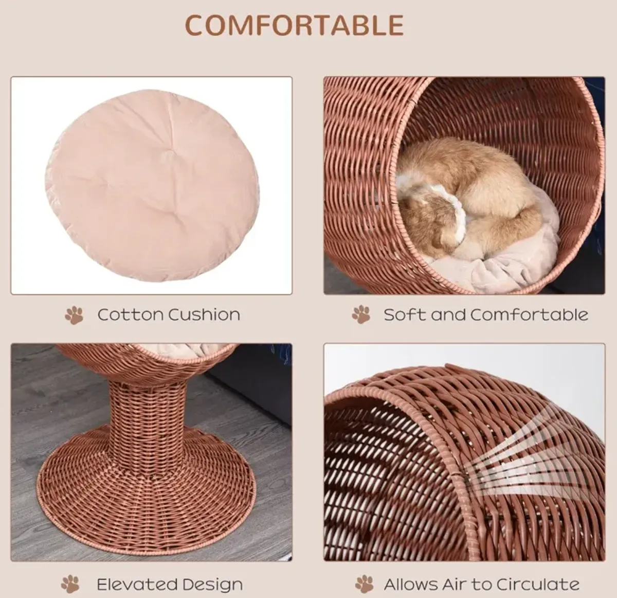 Cozy Cat Cocoon: Rotatable Woven Grass Egg Pod Bed with Cushion